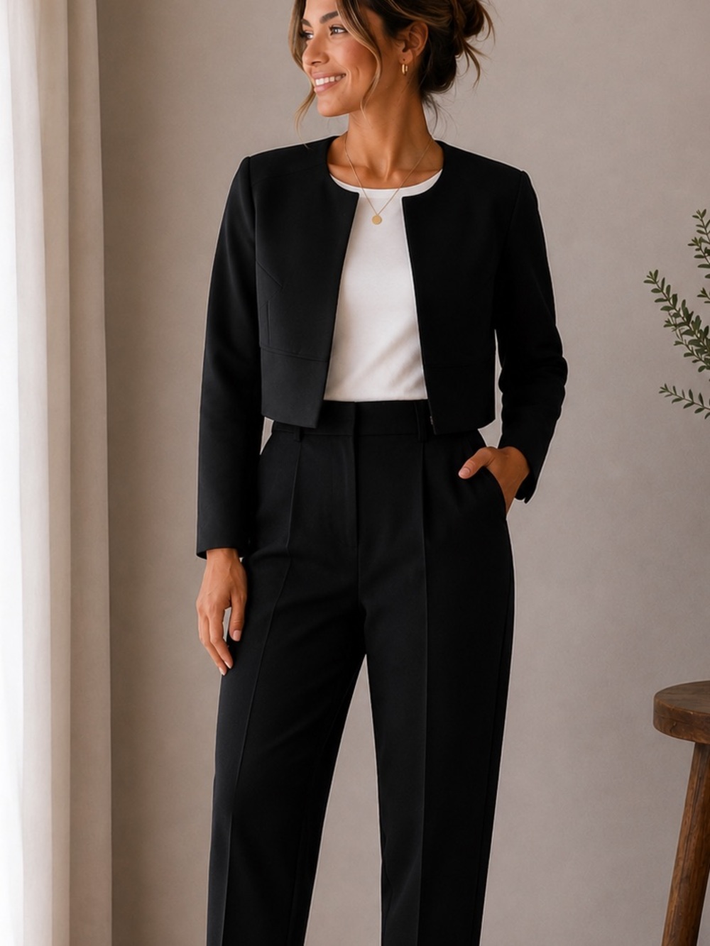 Paper London Women’s Cropped Black Blazer Jacket size 14
